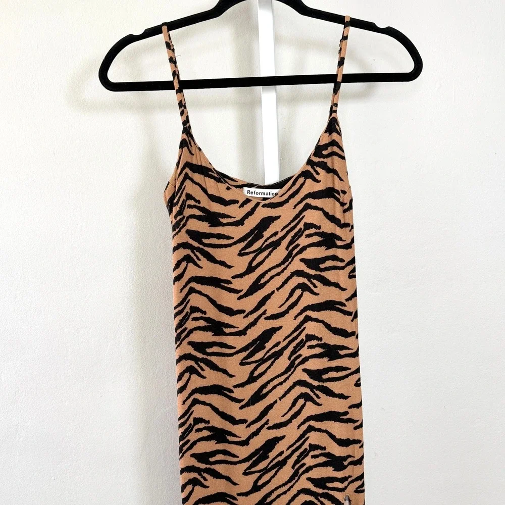 Reformation‎ Animal Print Midi Dress Bodycon Size 0 Sexy Slit 90s Chic It Girl
